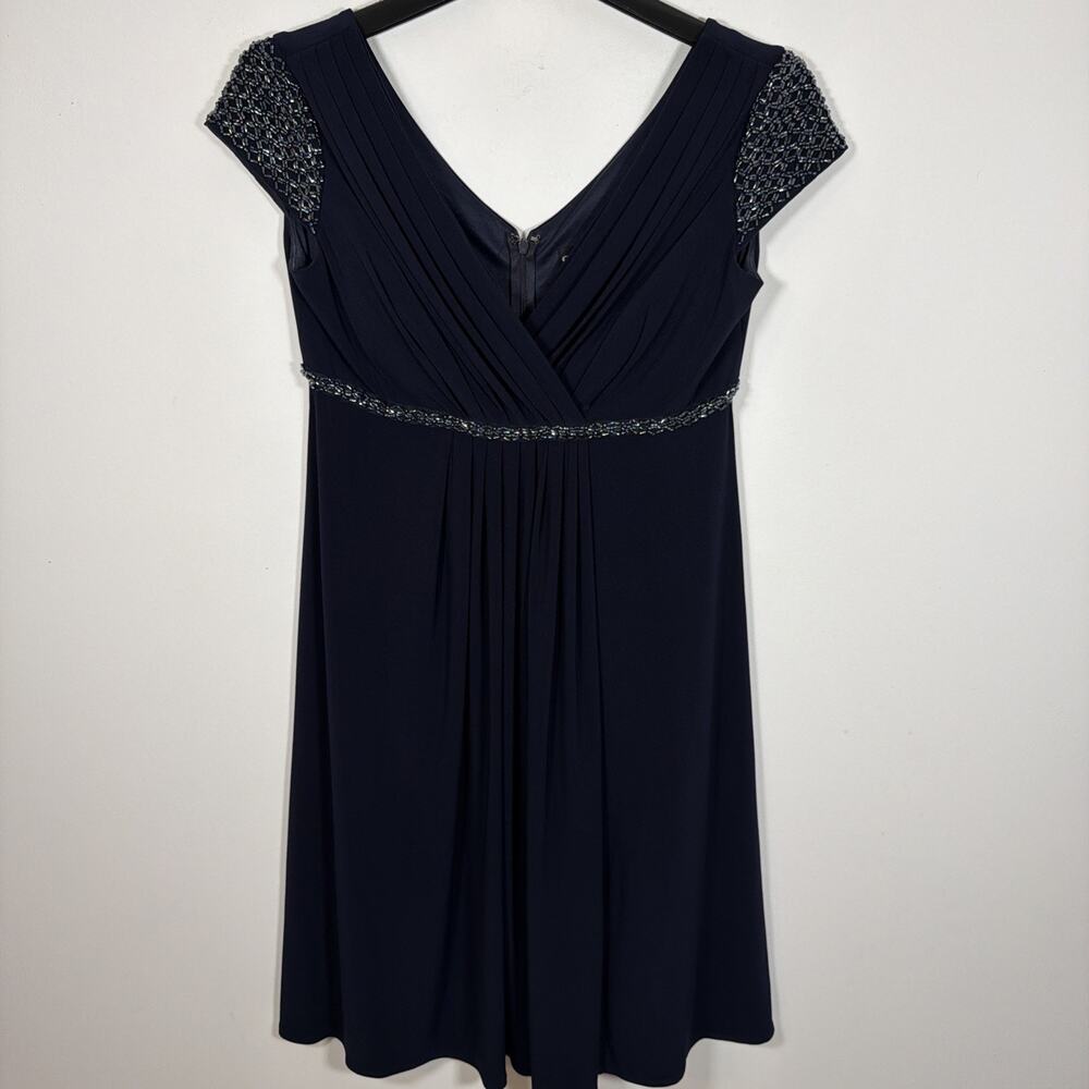 Cachet Beaded‎ Cap Sleeve Navy Midi Dress 8P Petites Wedding Cocktail Party Date